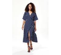 Liquorish Women's Big Polka Dot Midi Wrap Dress In Navy | Size: 14 Liquorish Multicolor 14
