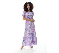 Liquorish Women's Bird & Floral Print Off-Shoulder Maxi Dress in Lilac | Size: 10 Liquorish Lilac 10