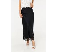 Liquorish Women's Black Lace Trim Satin Maxi Skirt Liquorish Black One Size