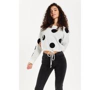 Liquorish Women's Black Polka Dot Jumper In White | Size: Medium Liquorish White M