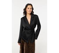Liquorish Women's Black Satin Belted Button-Down Blazer Liquorish Black One Size