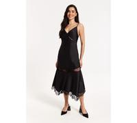Liquorish Women's Black Satin Lace Midi Slip Dress | Size: 12 Liquorish Black 12