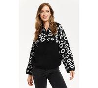 Liquorish Women's Black & White Jacquard Animal Pattern Jumper With Zip Front | Size: Large Liquorish Black L