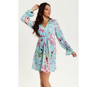 Liquorish Women's Blue Abstract Print Mini Dress With Open Back & Long Sleeves | Size: 12 Liquorish Blue 12