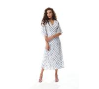 Liquorish Women's Blue Floral & Polka Dot Print Midi Wrap Dress in White | Size: 12 Liquorish White 12