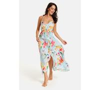 Liquorish Women's Blue Floral Print Midi Asymmetrical Dress With Open Back | Size: 14 Liquorish Multicolor 14