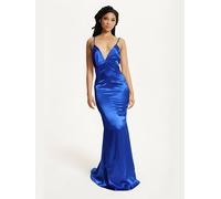 Liquorish Women's Blue Satin Plunge Maxi Dress | Size: 6 Liquorish Blue 6