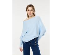 Liquorish Women's Blue Wool Blend Off-Shoulder Batwing Knit Jumper Liquorish Blue One Size