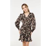Liquorish Women's Brown Leaf Print Long Sleeve Mini Dress | Size: Large Liquorish Multicolor L