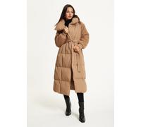 Liquorish Women's Camel Longline Belted Puffer Coat | Size: Medium/Large Liquorish Camel M/L