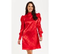 Liquorish Women's Check Jacquard Mini Dress With High Neck & Puff Sleeve Detail In Red | Size: 8 Liquorish Red 8