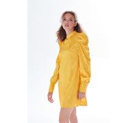 Liquorish Women's Check Jacquard Mini Dress With High Neck & Puff Sleeve Details In Mustard in Yellow | Size: 10 Liquorish Yellow 10