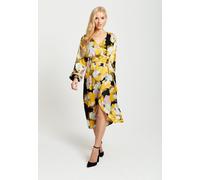 Liquorish Women's Earth Tone Floral Print Midi Wrap Dress in Yellow | Size: 12 Liquorish Yellow 12