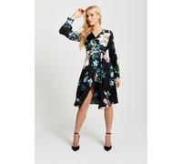 Liquorish Women's Elegant Floral Print Midi Wrap Dress In Black | Size: 8 Liquorish Black 8