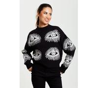 Liquorish Women's Eye Pattern Jumper In Black | Size: Medium Liquorish Black M