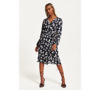 Liquorish Women's Floral & Bird Print Midi Fake Wrap Dress In Navy | Size: 8 Liquorish Multicolor 8