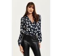 Liquorish Women's Floral & Bird Print Wrap Top In Navy | Size: 10 Liquorish Multicolor 10