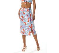 Liquorish Women's Floral Knot Front Midi Skirt in Blue & Red | Size: 10 Liquorish Blue 10