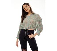 Liquorish Women's Floral Print Crop Shirt Mint in Green | Size: Large Liquorish Green L