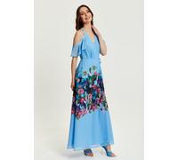 Liquorish Women's Floral Print Maxi Wrap Dress With Frill Details in Blue | Size: 10 Liquorish Blue 10