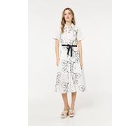 Liquorish Women's Floral Shirt Midi Dress with Belt in White | Size: Small Liquorish White S