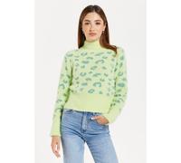 Liquorish Women's Fluffy Animal High Neck Jumper In Green | Size: Medium Liquorish Green M
