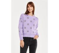 Liquorish Women's Fluffy Grey Star Pattern Jumper In Lilac | Size: Medium Liquorish Lilac M