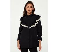 Liquorish Women's Frill Detail Shirt in Black & White | Size: Small Liquorish Black S