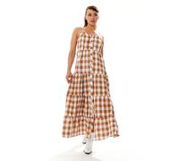 Liquorish Women's Gingham Print Maxi Dress In Brown & White | Size: Medium Liquorish Brown M
