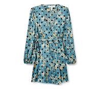 Liquorish Women's Gold Floral and Black Polka Dot Print Mini Wrap Dress with Long Sleeves in Petrol Blue Cocktail, Multicolour, 10