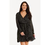 Liquorish Women's Gold Printed Chiffon Mini Wrap Dress in Black | Size: 10 Liquorish Black 10