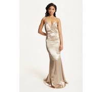 Liquorish Women's Gold Satin Plunge Maxi Dress | Size: 12 Liquorish Gold 12