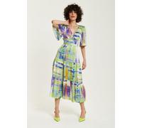 Liquorish Women's Green Abstract Print Midi Dress with Short Sleeves | Size: 8 Liquorish Green 8