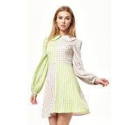 Liquorish Women's Green Check Mini Dress With Collar | Size: 10 Liquorish Green 10
