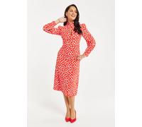 Liquorish Women's Heart Print Midi Dress In Red | Size: 14 Liquorish Multicolor 14