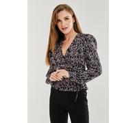Liquorish Women's Heart Print Wrap Top in Black | Size: 10 Liquorish Black 10