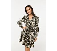 Liquorish Women's Khaki Leaf Print Long Sleeve Mini Dress | Size: Medium Liquorish Multicolor M