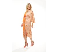Liquorish Women's Kimono Midi Dress with Open Back in Orange Oriental Print | Size: 14 Liquorish Multicolor 14