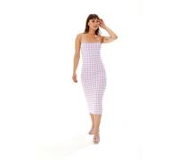 Liquorish Women's Knitted Midi Dress in Lilac & White Check | Size: Medium/Large Liquorish Lilac M/L