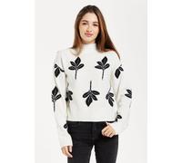 Liquorish Women's Leaf Pattern High Neck Jumper in White | Size: Small Liquorish White S
