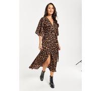 Liquorish Women's Leopard Midi Dress With Short Sleeves | Size: 8 Liquorish Multicolor 8