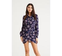 Liquorish Women's Leopard Star Print Mini Dress With Collar & Twisted Front Detail In Navy | Size: 8 Liquorish Multicolor 8