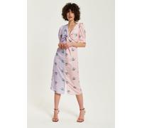 Liquorish Women's Lilac & Pink Floral Knot Front Midi Dress With Short Sleeves | Size: 12 Liquorish Pink 12