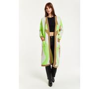 Liquorish Women's Longline Cardigan In Brown, Green & White in Brown | Size: Large Liquorish Brown L