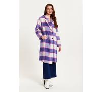 Liquorish Women's Longline Coat In Pink & Navy Checks | Size: 8 Liquorish Pink 8