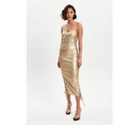 Liquorish Women's Metallic Foil Gold Lycra Eyelet Dress | Size: 12 Liquorish Gold 12