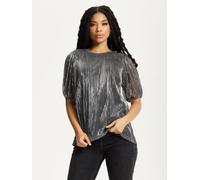 Liquorish Women's Metallic Pleated Puff Sleeve Top in Silver | Size: 18 Liquorish Silver 18