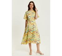 Liquorish Women's Midi Abstract Zebra Print Dress With Mesh Detail In Yellow | Size: 10 Liquorish Yellow 10