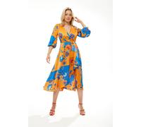 Liquorish Women's Midi Dress In Orange & Blue Floral Print | Size: 12 Liquorish Multicolor 12