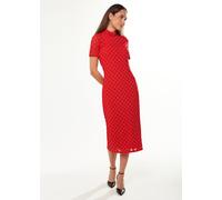 Liquorish Women's Midi Dress with High Neck, Short Sleeves & Open Back Detail in Red | Size: 8 Liquorish Red 8